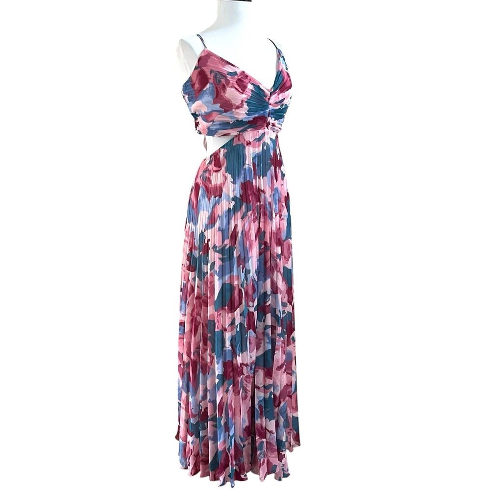 Abercrombie & Fitch Giselle Floral Maxi Dress XL Pink Pleated Resort Costal NWT - Picture 3 of 14